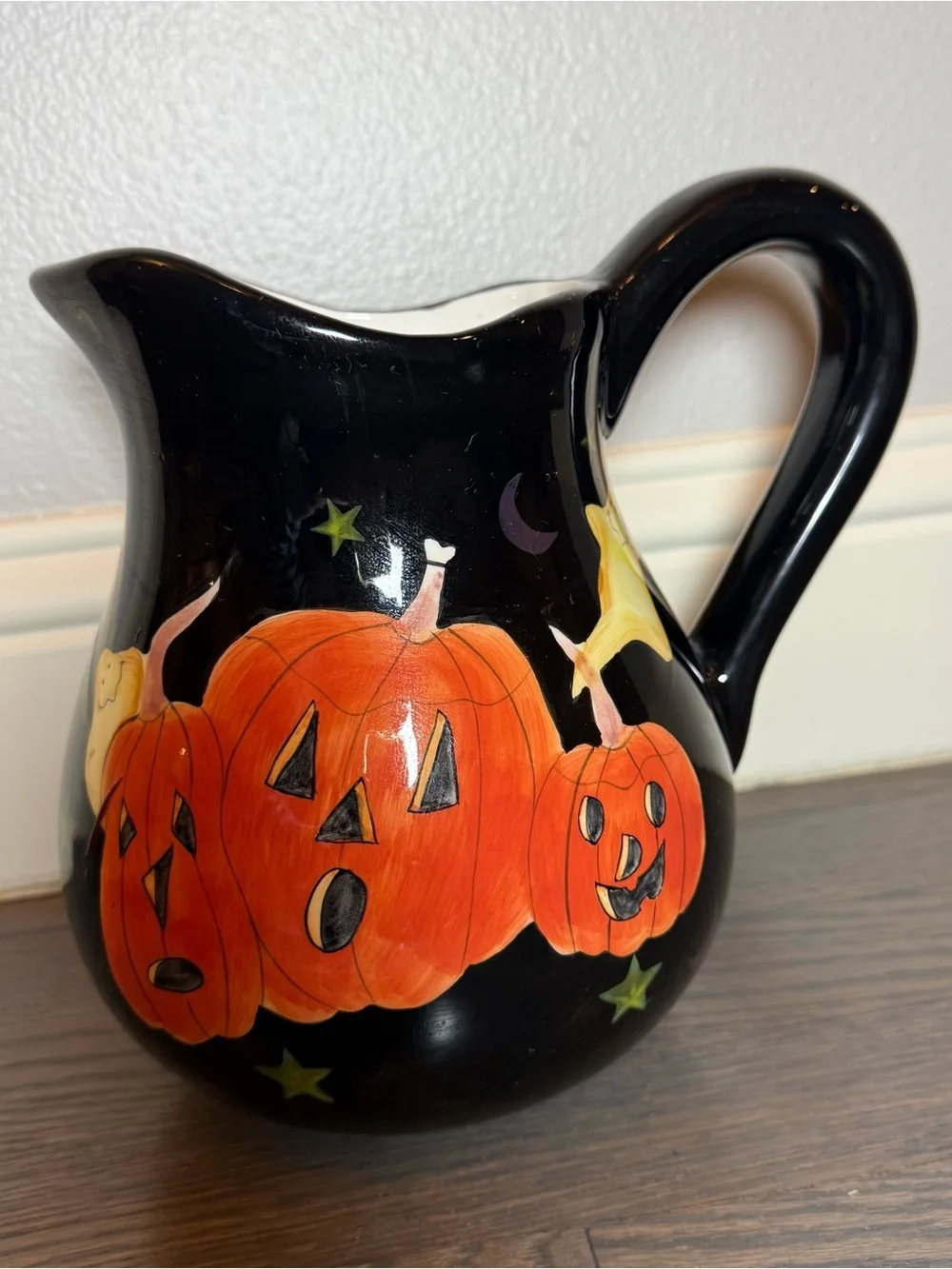 VINTAGE Target Black Ceramic Halloween Pitcher with Orange Jack-o'-Lanterns